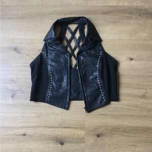 Black Leather Women's Vest